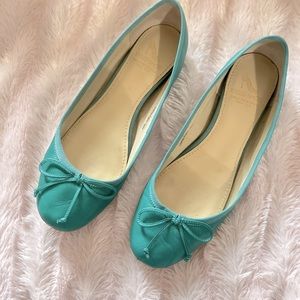 Green leather laced up ballet flats